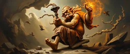 master oil painting by Rembrandt, good afternoon clay golem in the middle of twister whirlwind, in the style of disney