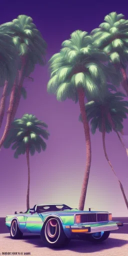 1980's aesthetic vaporwave palm trees with spheres and car