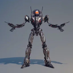 Mecha with metal spider legs his hands are machine guns. Driver is animal