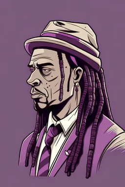 gangster with dreads isolated on a purple background retro