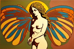 colorful psychedelic painting of ancient god psyche depicted in ancient mosaic art as a butterfly-winged woman by andy warhol