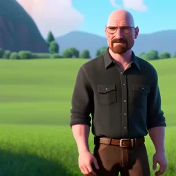 Walter white, realistic, 8k, farm background, black fedora.