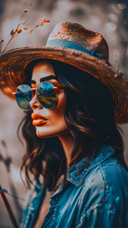 The body and soul of a beautiful woman with dark sunglasses and beach hat