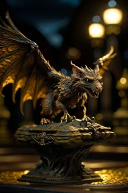 terrifying winged furry rat hovering above gargoyle sculpture with rattle snake head on underground bone bridge, wizard fireball in background, in the style of fantasy movies, photo-realistic, shot on Hasselblad h6d-400c, zeiss prime lens, bokeh like f/0.8, tilt-shift lens 8k, high detail, smooth render, down-light, unreal engine 5, cinema 4d, HDR, dust effect, vivid colors