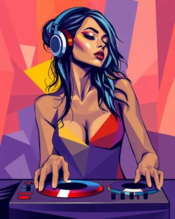 Female Dj in Cubism Multicolor Vector art picture