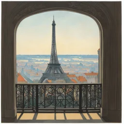 [estampe, by Maurice Denis] from inside the Eiffel tower