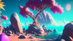 crystal cosmic and galactic ambiance hill sky sea ocean space galaxy rocks sunny trees pools surreal, full of details, smooth, bright sunshine，soft light atmosphere, light effect，vaporwave colorful, concept art, smooth, extremely sharp detail, finely tuned detail, ultra high definition, 8 k, unreal engine 5, ultra sharp focus