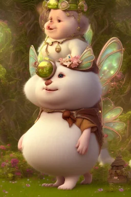 Obese and chubby but cute fairy in Forrest background. Style should be like the movie " up"