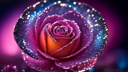 macro photo, sparkling magical fantasy glass rose dewdrop, very detailed, amazing quality, intricate, cinematic light, highly detail, beautiful, surreal, dramatic, galaxy fantasy colors,