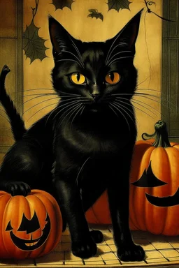 vintage graphic Halloween, black cat