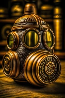 warrior portrait, Bronze metal gas-mask, comic style
