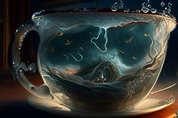 Storm in a glass tea cup, photorealistic, Dramatic Lighting. Lightning shooting both inside and out of the cup. Otherworldly atmosphere, intricate details, highly detailed, Artgerm elegant extremely detailed fantasy 8k masterpiece fantastic view crisp quality Jacek Yerka Alexander Jansson Kevin Sloan