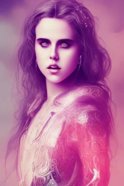 Danish singer MØ face, style viking, high light ,purple tones