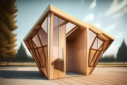 Architectural Kiosk Two-Point Perspective high technology architecture wood panels and glass