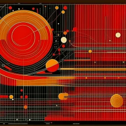 🏁♎⛓️ schematic of solar system warming trends, Braille language textures, abstract geometric art, straight lines and precise angles, style and composition by Arthur Secunda and Anton Semenov and Squeak Carnwath and Wassily Kandinsky, mind-bending illustration; sci-fi poster art, asymmetric, 2D, red hues, warm colors, dark background