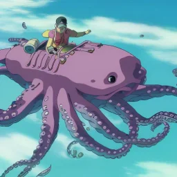 Diver riding a big octopus