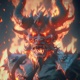 giant fire demon lord, unreal engine 5, 8k resolution, photorealistic, ultra detailed