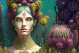 hypercomplex cactus sylph, symmetrical face, detailed face features, sharp eyes, soft skin, by Daniel Merriam, by Albrecht Altdorfer, surreal, abstract Modifiers: fantasy intricate very attractive beautiful Unreal Engine hdr cinematic postprocessing pencil sketch black ink Craig Rutkowski