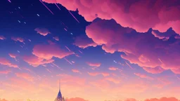 Cute and aesthetic anime clouds at night, 90s, cartoon, lofi