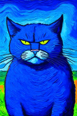 Porträt einer bösen Katze von Van Gogh blau grob