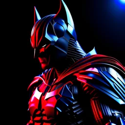 Futuristic Batman incredibly hyper-detailed black background red colors silver and black 8k digital artwork