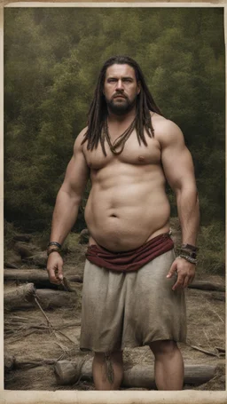 dirty gipsy muscular chubby, manly man serious, 34 years old, sleeveless tank top, beefy, ugly, unshaven, big belly, dreadlocks, in a Rom camp, bulging boxer, Hyperrealistic, photographic