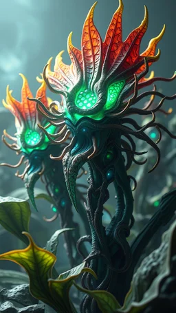 "3D HR Complex Unique and Beautiful Bioluminescent Carnivorous Plants, a breathtaking frontier fantasy artwork by Android Jones, Jean Baptiste monge, Alberto Seveso, Erin Hanson, Jeremy Mann. Minimalist highly detailed and complex professional_photography, masterpieces, 8k resolution concept art, Artstation, tricolor, Unreal Engine 5, cgsociety" Highly detailed ArtStation Concept Art Clear Focus Smooth cinematic 4K epic Details Serious Stoic ARTgerm AN's mature art. Bosch painting style,