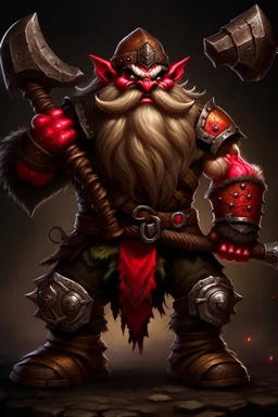 gnome warrior enraged fury berserker fantasy barbarian armored wild savage angry axes cleaver attack striking swinging chopping dual wielding two weapons mad consumed