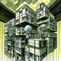 nihilism, economic horror, gestalt time regression, surreal, digital illustration by Otto Rapp and Moebius, overlapping cel boxes shuffled and offset, moody, sinister