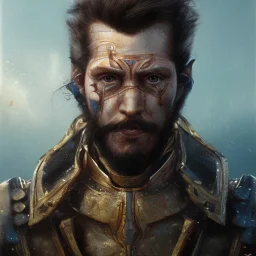 head and shoulders portrait, arthur kulkov, Russian, anime, circus, male, ringleader, muscular, man, strong, detailed matte painting, deep color, fantastical, intricate detail, 8k resolution concept art portrait by Greg Rutkowski, yoji shinkawa dreamscape, fenghua zhong, mystical colors, Golden hour, colorful galaxy foreground, lisa frank fantasy, beeple, neon pastel color palette, beautiful colorful interesting detailed storybook fantasy