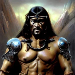 ultra detailed portrait of Conan the barbarian, extremely detailed digital painting, in the style of Luis Royo and A.J. Manzanedo and FRANK FRAZETTA and Earl Norem and fenghua zhong and ruan jia and jeremy lipking and peter mohrbacher, mystical colors, rim light, beautiful lighting, 8 k, stunning scene, raytracing