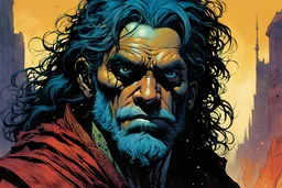 create a young Ivrian, Ill met in lankhmar in the comic book art style of Mike Mignola, Bill Sienkiewicz and Jean Giraud Moebius, , highly detailed facial features, grainy, gritty textures, foreboding, dramatic otherworldly and ethereal lighting
