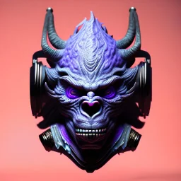 oni purple mask in galaxy, teal and purple smoke, detailed, realistic, 4k