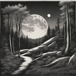 Forest in front of full moon