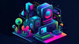 Generate unique and creative illustrations based on tech nature and colorful objects that suits on both dark and light mode for my frontend developer portfolio