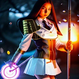 villain school girl, school uniform, seifuku, pleated miniskirt, overknee socks, battle angel alita. by rembrandt 1 6 6 7, illustration, by konstantin razumov viscoseous feat 6 6 7 feat raw, cinematic, filmic, vsco