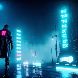 Actor, tom hardy, blade runner style, rain, fog, neon ambient, gradient color, clean skin, circuits, latex coat, cyber punk, neon, tubes, portrait, studio photo, unreal engine 5, smooth color, 16 bit, god lights, ray tracing, RTX, lumen lighting, ultra deatail, volumetric lighting, 3d, finely drawn, hd.