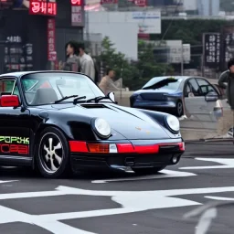 Porsche 911 driving in seoul cybperpunk scene