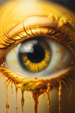an oil painting of a golden needle stuck in a golden eye