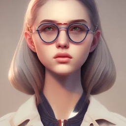 isometric clean art of super cute nerd girl wearing shades, full wet lips, soft lighting, overcast shadows, soft pastel gradients, high definition, 3d icon clay render, blender 3d, studio lighting, god rays, octane render, unreal engine 5