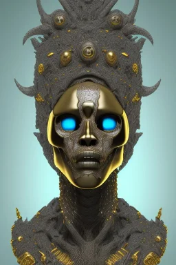 black male African alien, cracks in the voodoo head, wicked, diamond eyes, crown, blood, 8k, finely detailed, photo realistic, leopard robe turquoise skull head gold dragon space alien rain skeleton gold teeth silver crown silver space suit spaceships