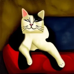 oil portrait of tricolor pattern Cat sleeping in a sofa by Velázquez 8k