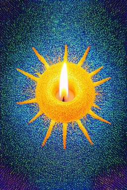 rare sun candle caused by sunlight reflecting off countless tiny, flat ice crystals in the atmosphere.; surreal artwork with colorful elements in the style of Paul Klee