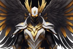 Ra in 8k solo leveling shadow artstyle, golden them, neon effect, big white wings, feathers, full body, apocalypse, intricate details, highly detailed, high details, detailed portrait, masterpiece,ultra detailed, ultra quality