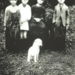 old photo Eerie ghost dog with people