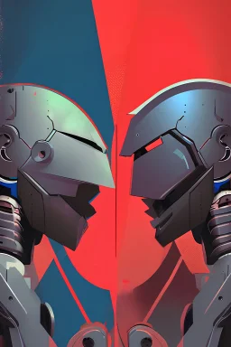 T-shirt design, a picture of robots and humans fighting, with a rainy background, faded red and its shades