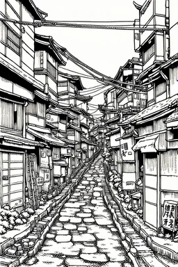 Poor neighborhood Tokyo, line arts, manga style