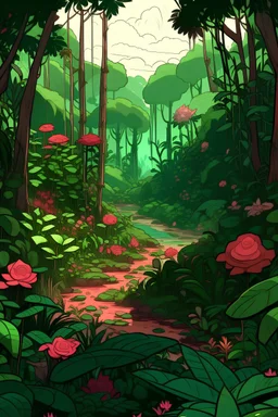 A rose-filled jungle with no animals, but much fauna and flora