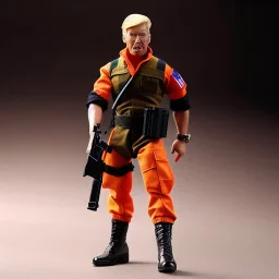 G.i. Joe toy camouflage khaki doll angry Donald Trump orange face with boots full body in package high resolution 2019, in a box with gun