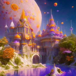 door, orange and violet landsacape with multicolored crystals falling from the sky, full of details, smooth, bright sunshine，soft light atmosphere, light effect，vaporwave colorful, concept art, smooth, extremely sharp detail, finely tuned detail, ultra high definition, 8 k, unreal engine 5, ultra sharp focus